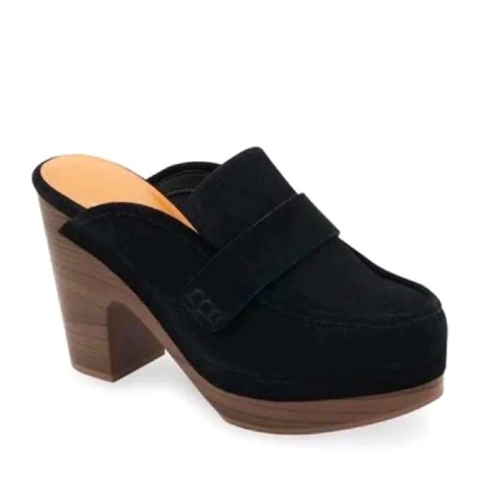 Splendid VINA Black Suede Leather Platform Heel Mules Slides
